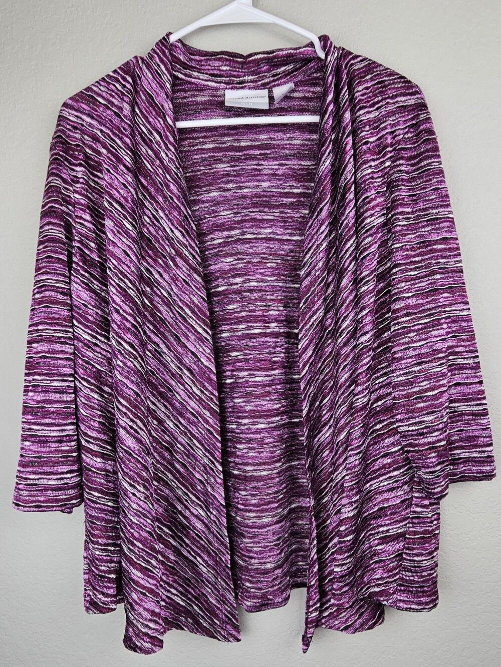 Alfred Dunner Women's PXL Petite XL Open Cardigan Pink Striped 3/4 Sleeves